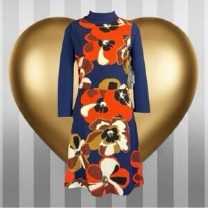 ECI New York NWT Multicolored Mod Floral Print Mock Neck Stretch Dress Size L